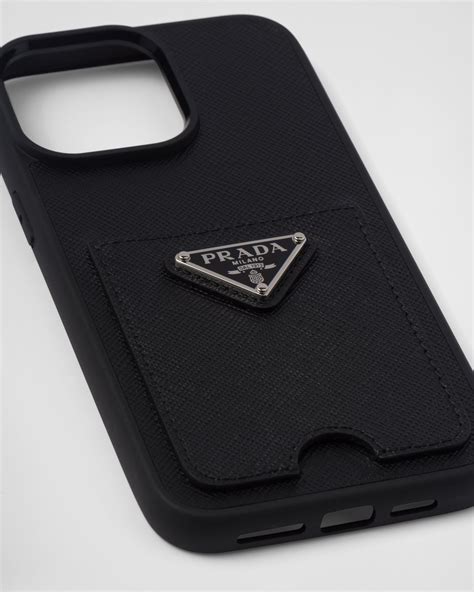 prada covers|Black Saffiano Leather Cover For Iphone 15 Pro Max .